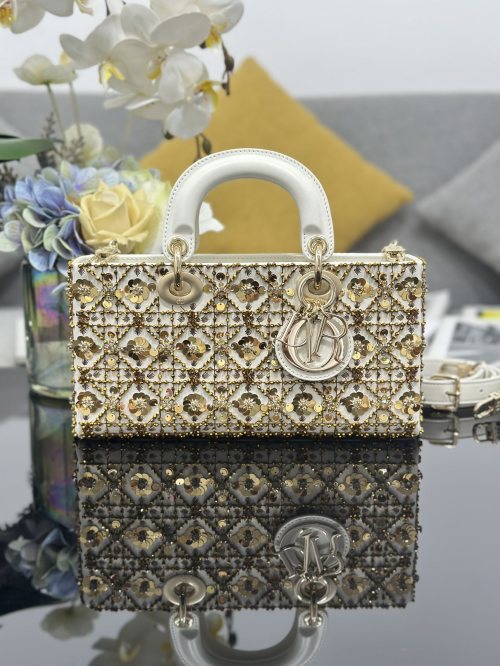 Dior Lady D-Joy Champagne Gold Beaded Embroidered Bag, 26 cm 1 Dior Lady D-Joy Champagne Gold Beaded Embroidered Bag, 26 cm