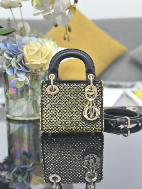 Lady Dior Ultra Black Mini Bag with Gold Beaded Embroidery 1 Lady Dior Ultra Black Mini Bag with Gold Beaded Embroidery