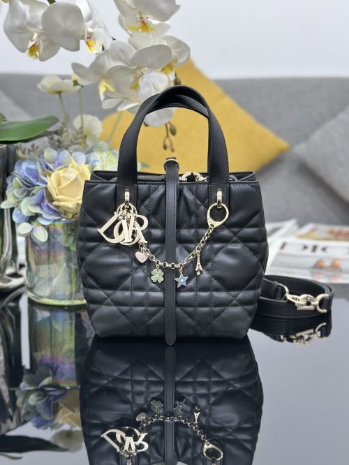 Dior Toujours Small Vertical Bag: Black Leather, Lucky Charms, New Design 1 Dior Toujours Small Vertical Bag: Black Leather, Lucky Charms, New Design