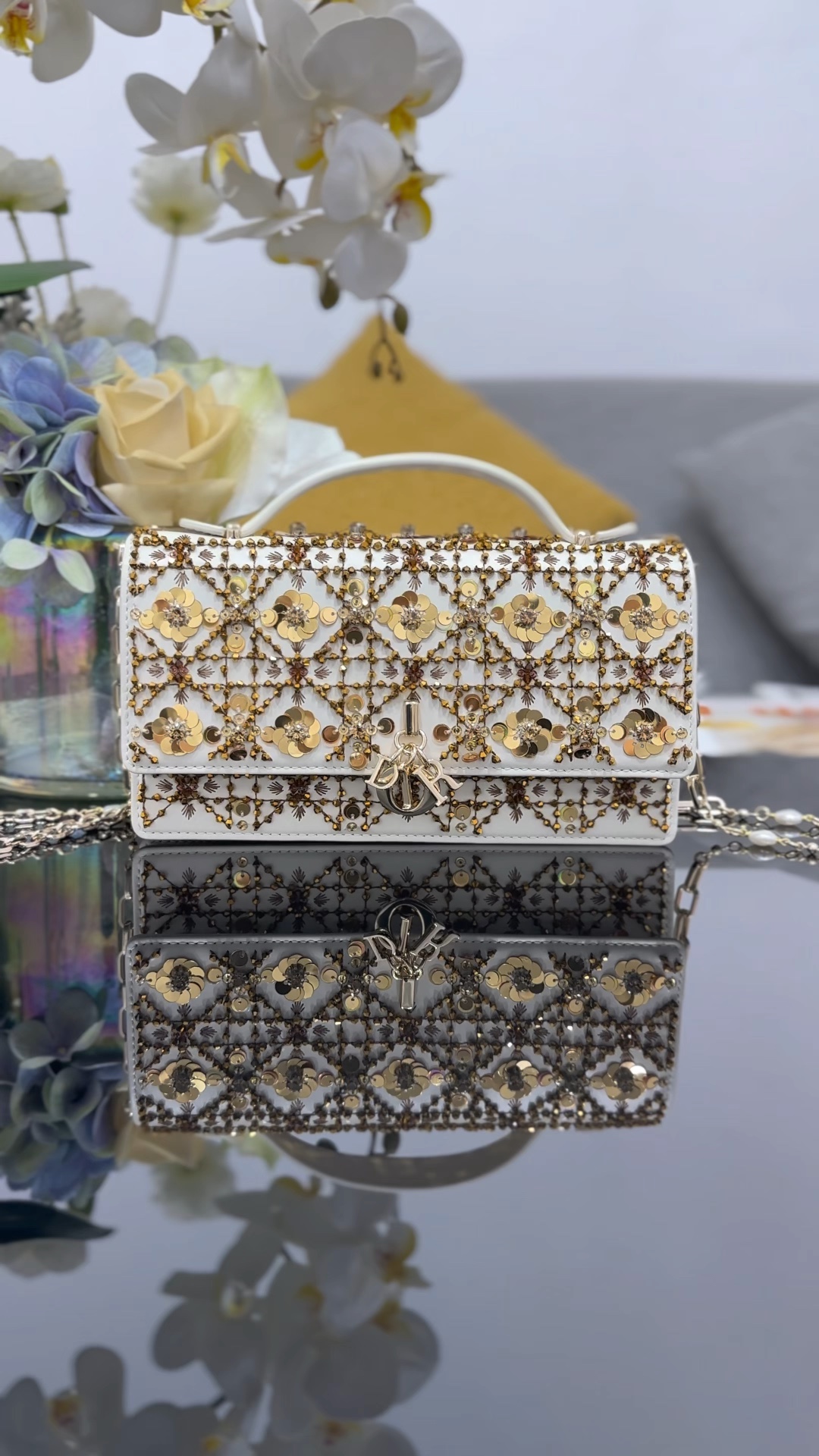 ❤️Nuevo modelo, bolso de cadena bordado con cuentas de oro champán, venta limitada