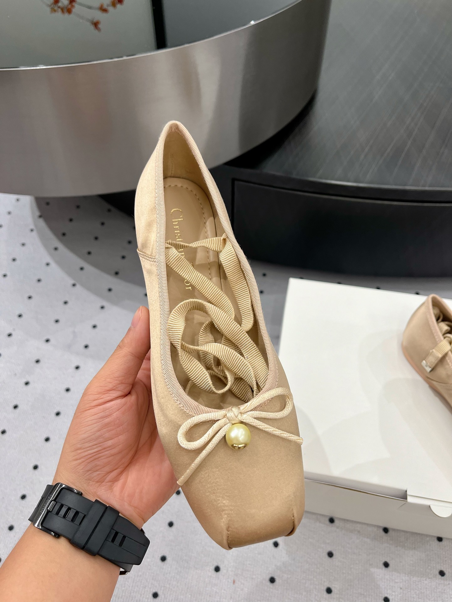 Dior 24FW Women's Silk Ballet Flats with Ribbon Detail - Elegant Comfort 7 i1719211511 7841 0