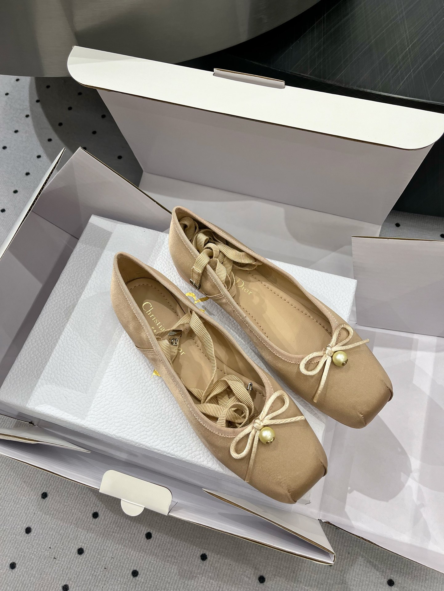 Dior 24FW Women's Silk Ballet Flats with Ribbon Detail - Elegant Comfort 8 i1719211512 6606 2