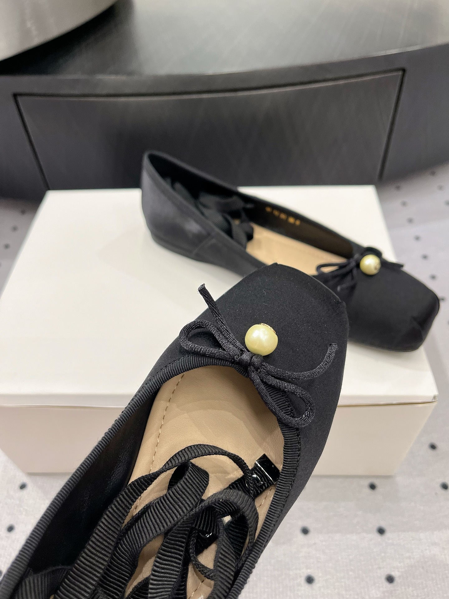 Dior 24FW Elegant Black Silk Ballet Flats with Ankle Ribbon 8 i1719211676 8671 4