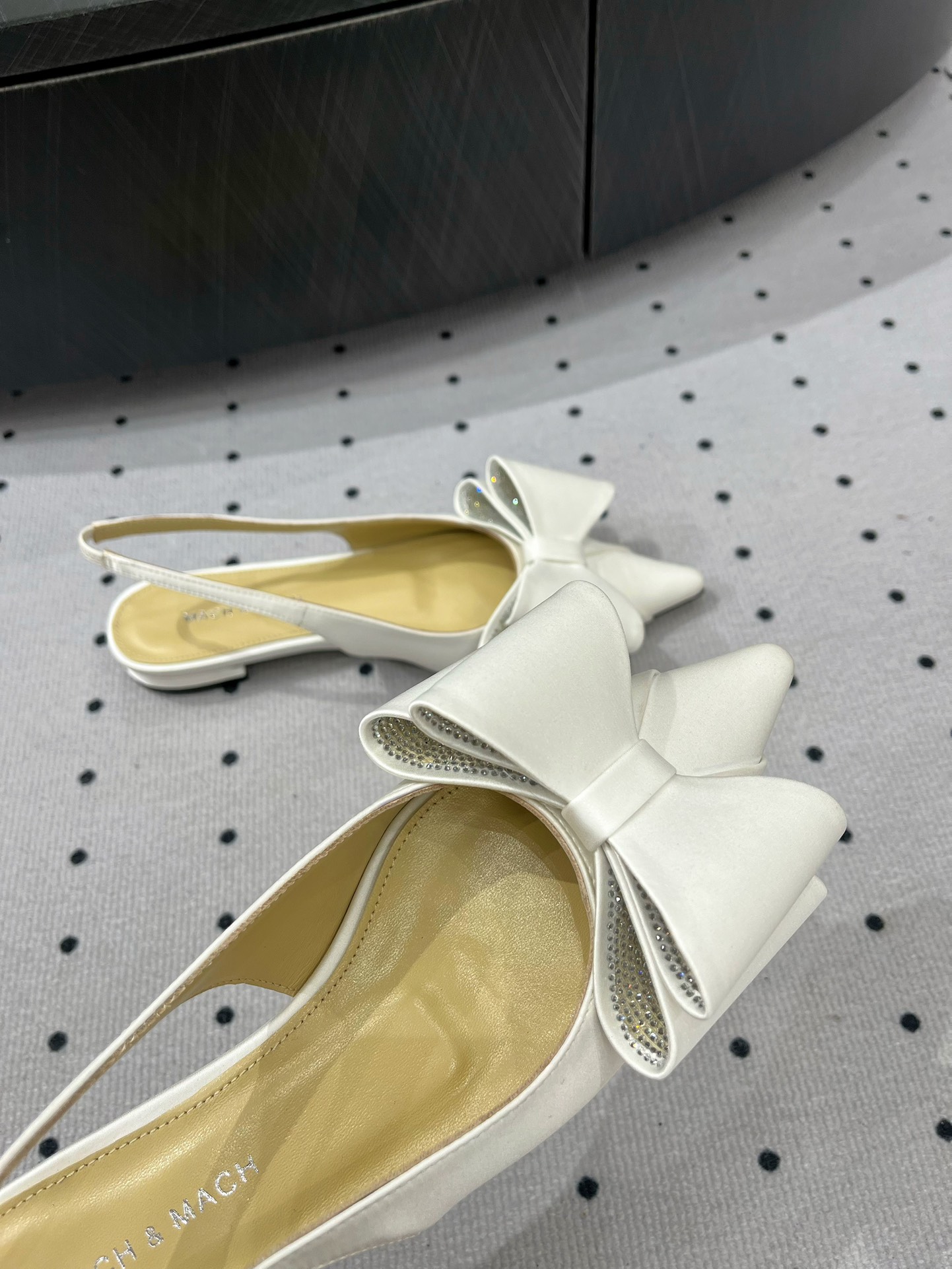 MACH & MACH Women's White Bow Slingback Silk Leather Pointed Toe Flats 4 i1733295922 7154 1