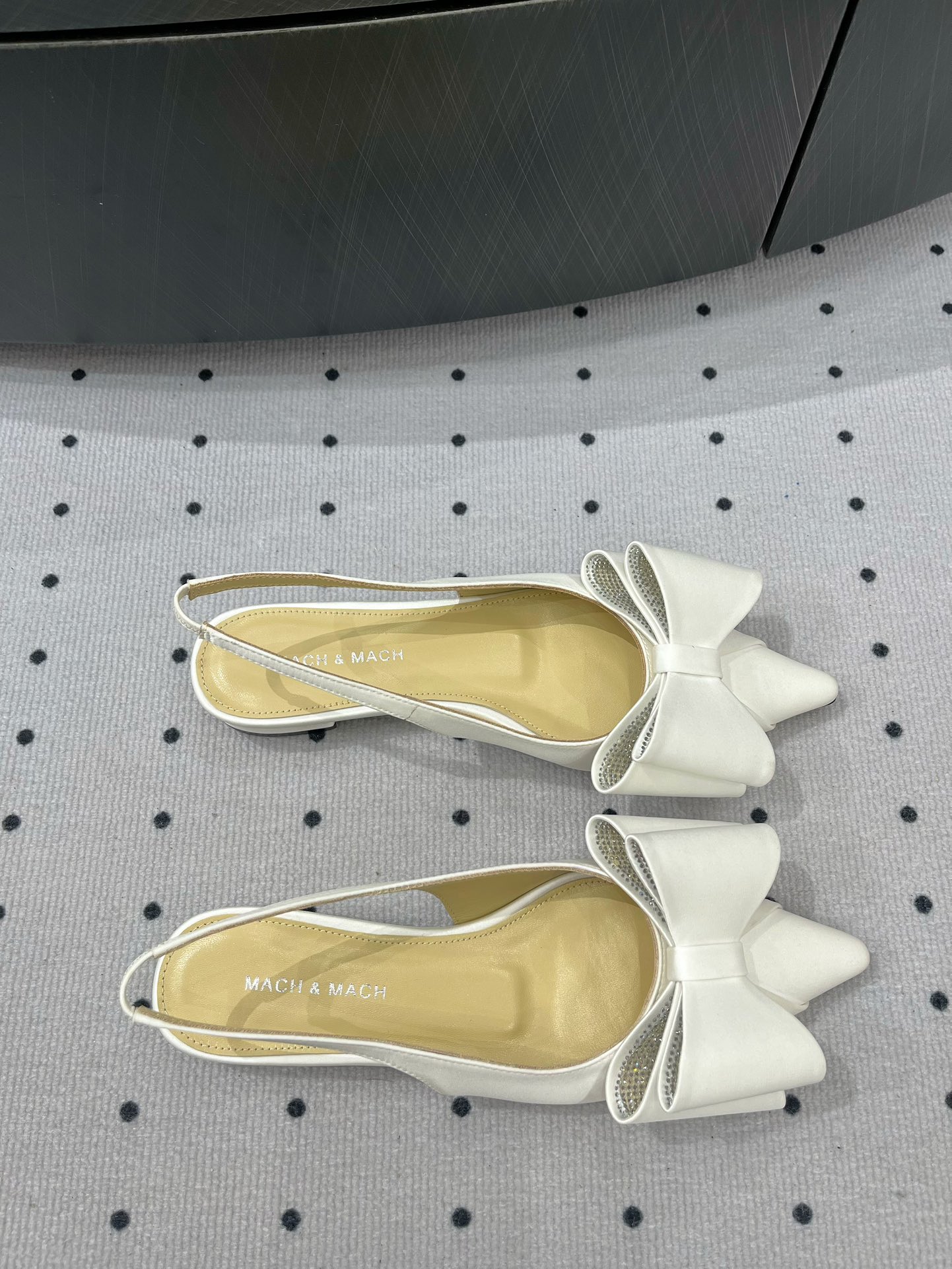 MACH & MACH Women's White Bow Slingback Silk Leather Pointed Toe Flats 3 i1733295923 3817 8