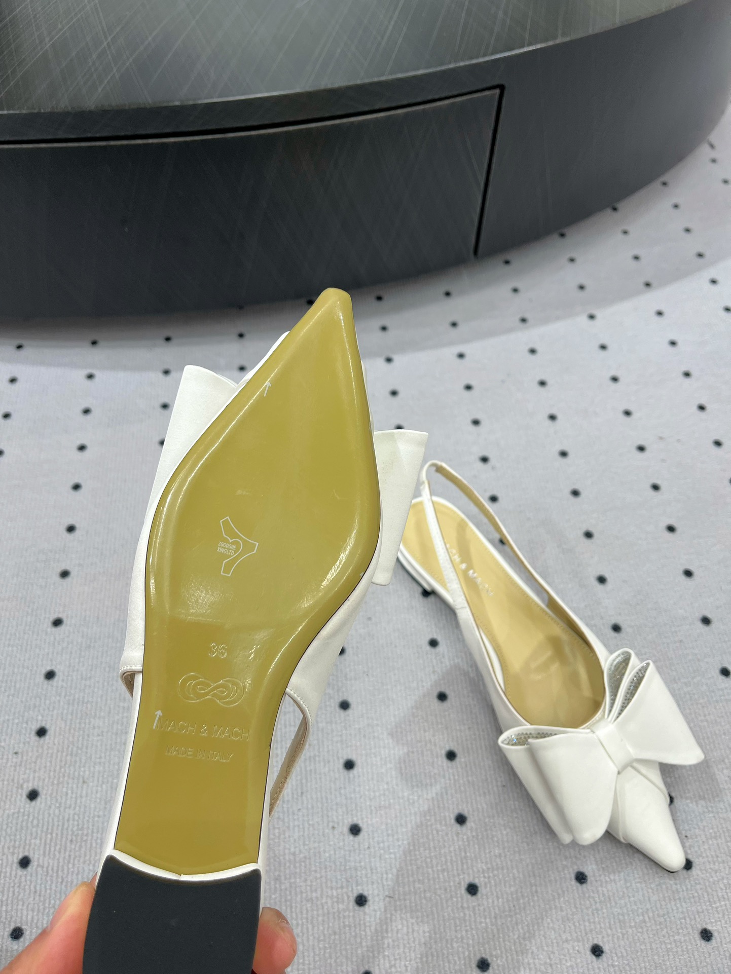 MACH & MACH Women's White Bow Slingback Silk Leather Pointed Toe Flats 6 i1733295923 9811 7