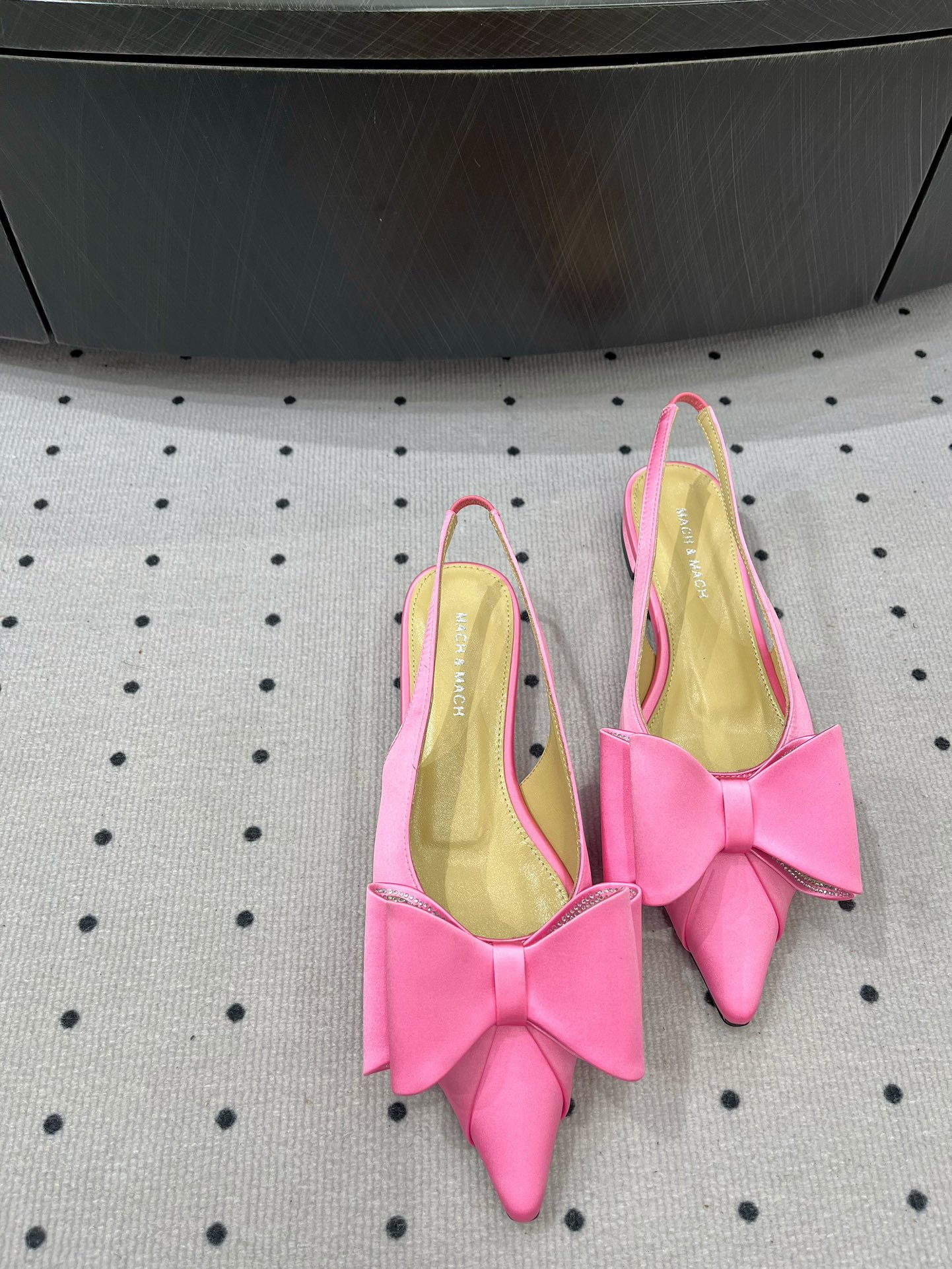 MACH & MACH Pink Silk Slingback Pointed-toe Pumps with Bow Detail 1 MACH & MACH Pink Silk Slingback Pointed-toe Pumps with Bow Detail