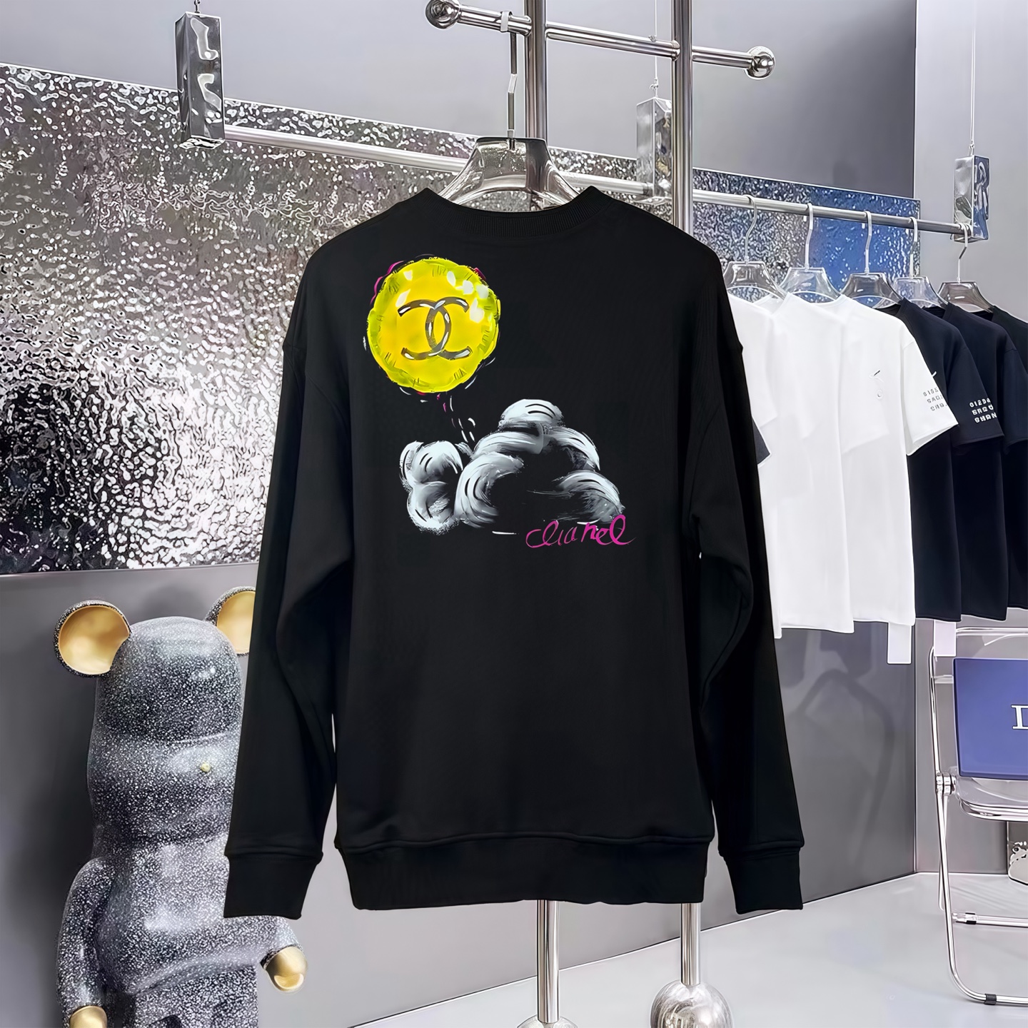 CHANEL 香奈儿印花純綿ラウンドネック長袖スウェットシャツ 男女兼用