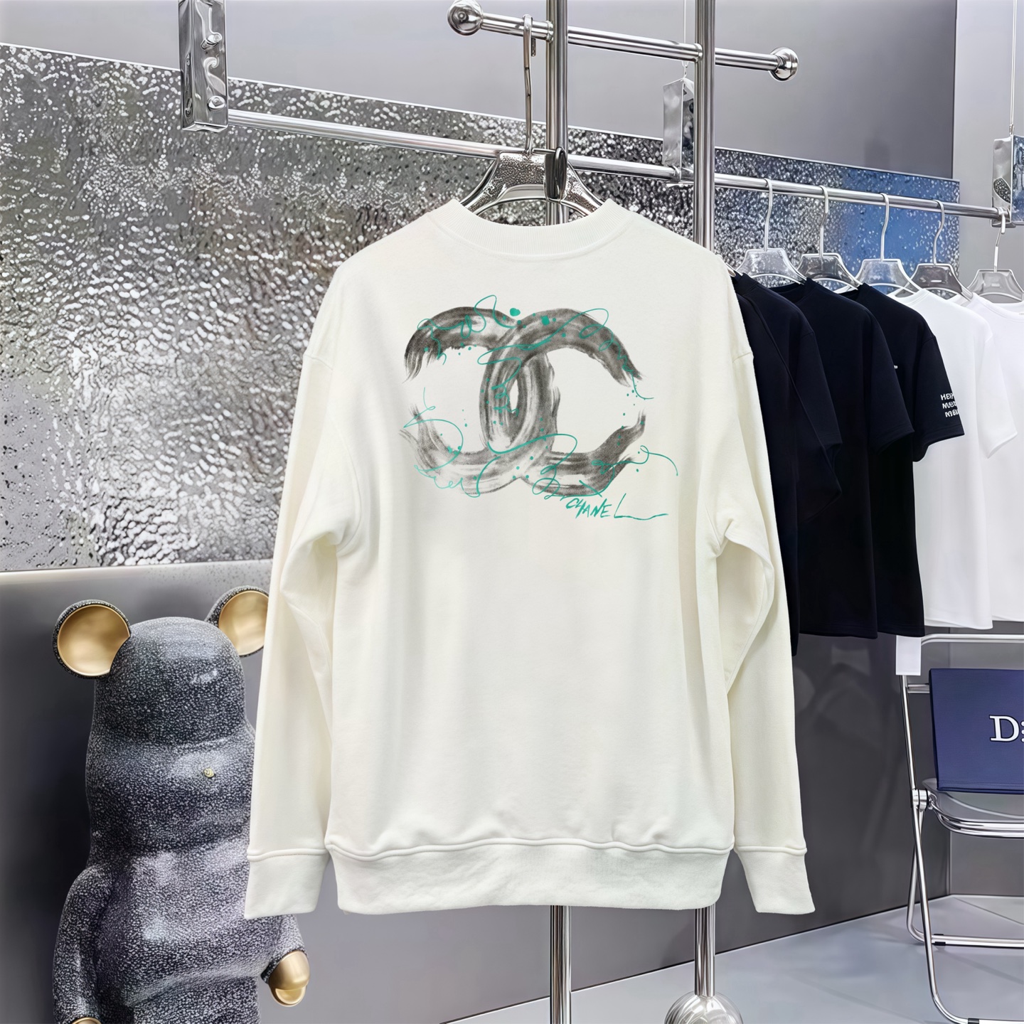 CHANEL 香奈儿印花純綿長袖Tシャツ - 男女兼用、快適なフィット感