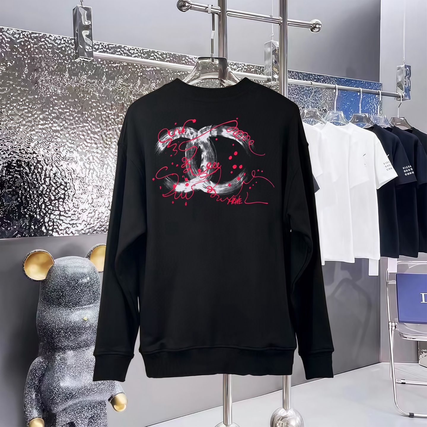 CHANEL 香奈儿印花純綿長袖パーカー 男女兼用