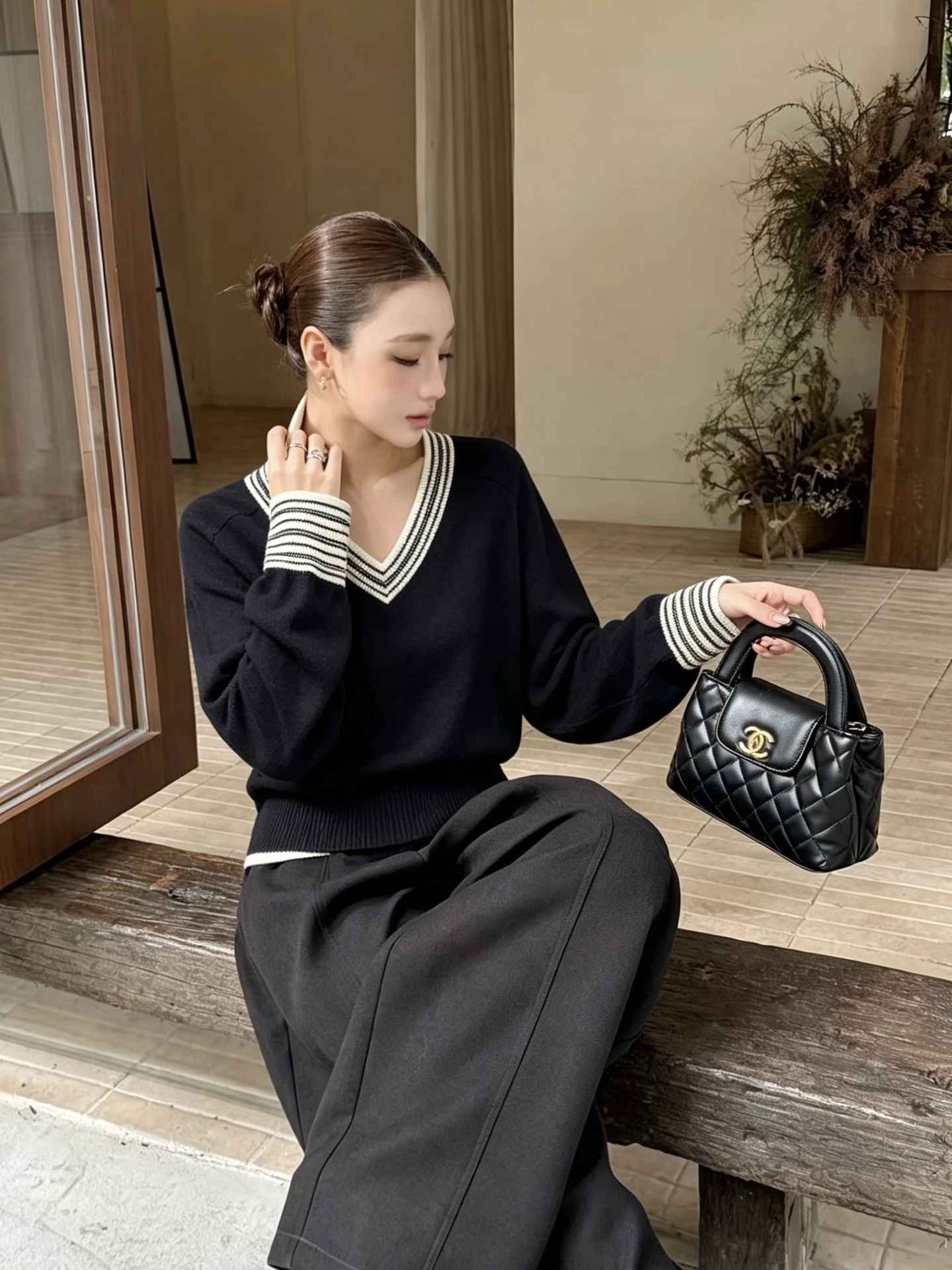 Bottega Veneta Contrast Trim V Neck Sweater