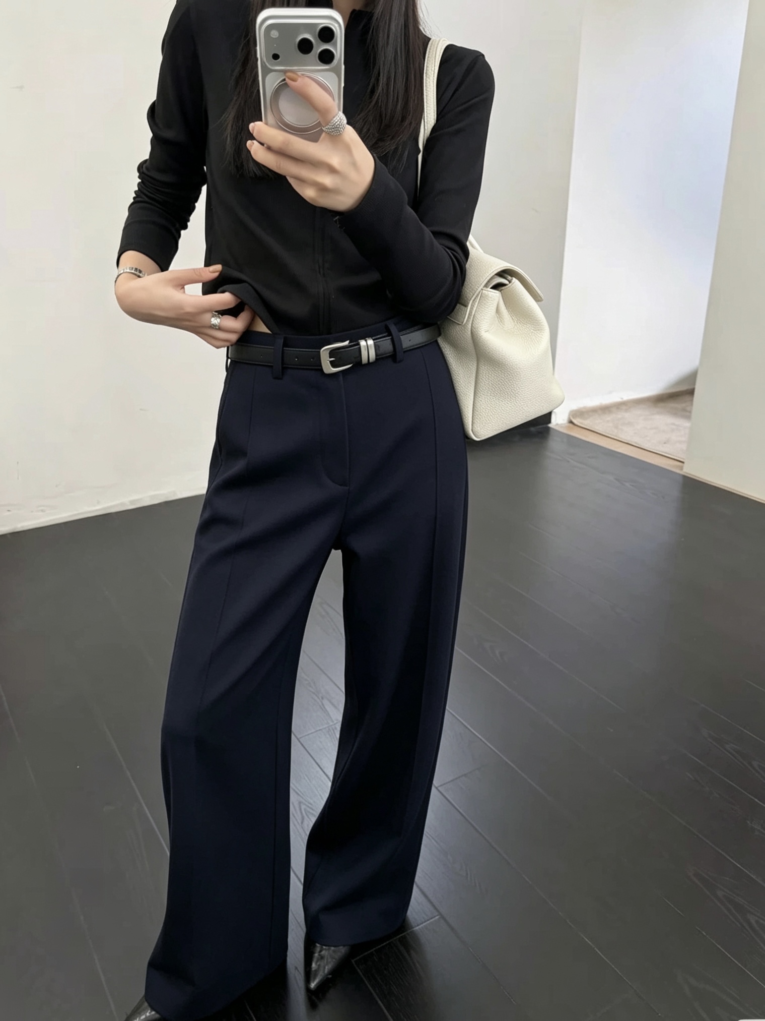 Bottega Veneta Navy Belted Trousers