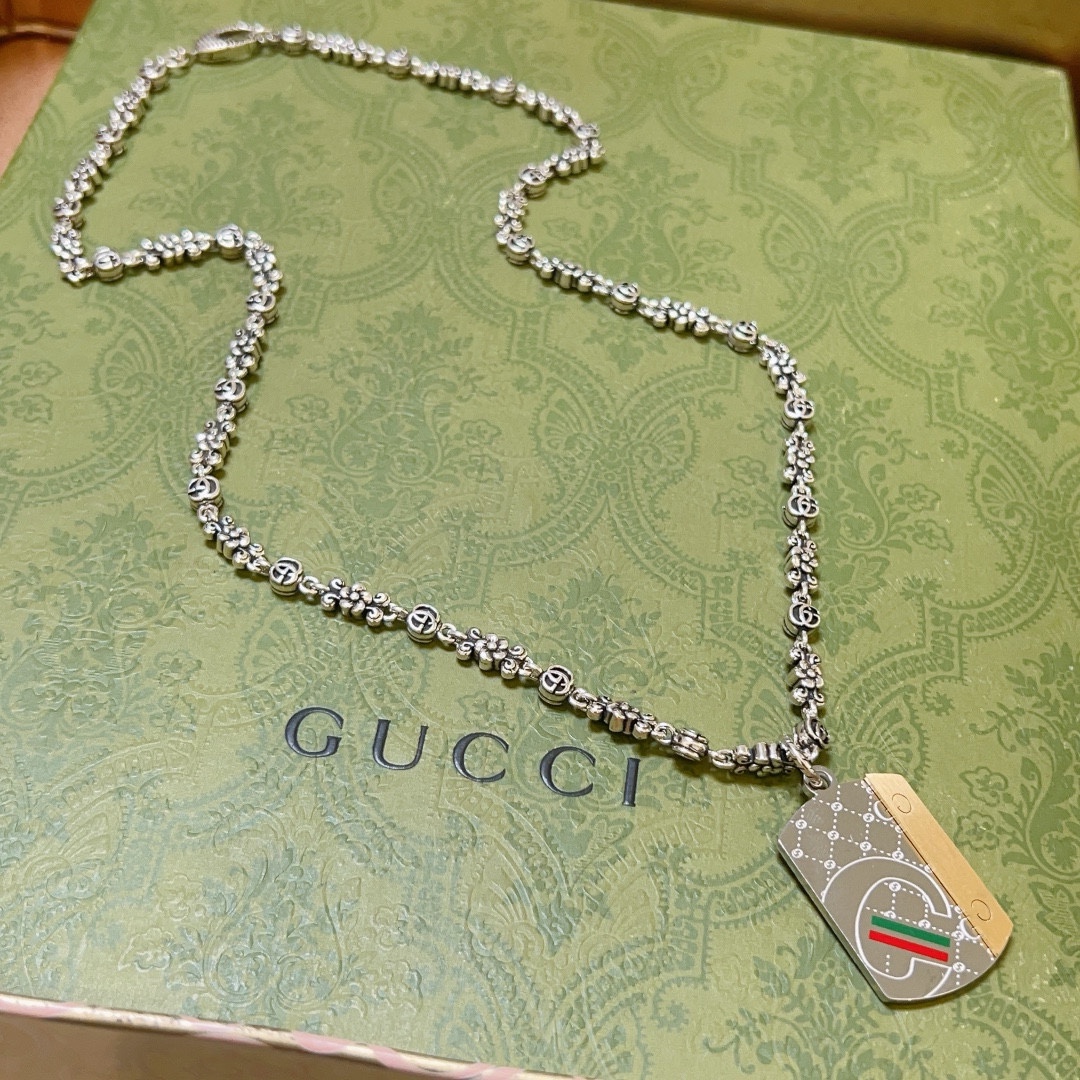 Gucci古驰项链最新款链条档次更高Anger Forest系列双G经典款系列复古银项链 8