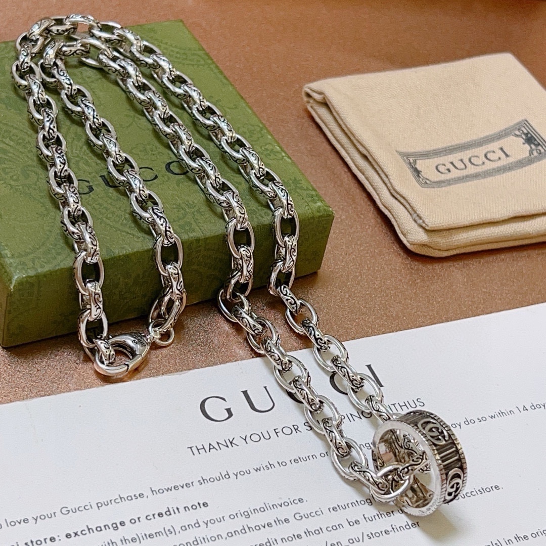 Gucci古驰项链最新款加粗链条档次更高Anger Forest系列双G吊坠古驰项链 4