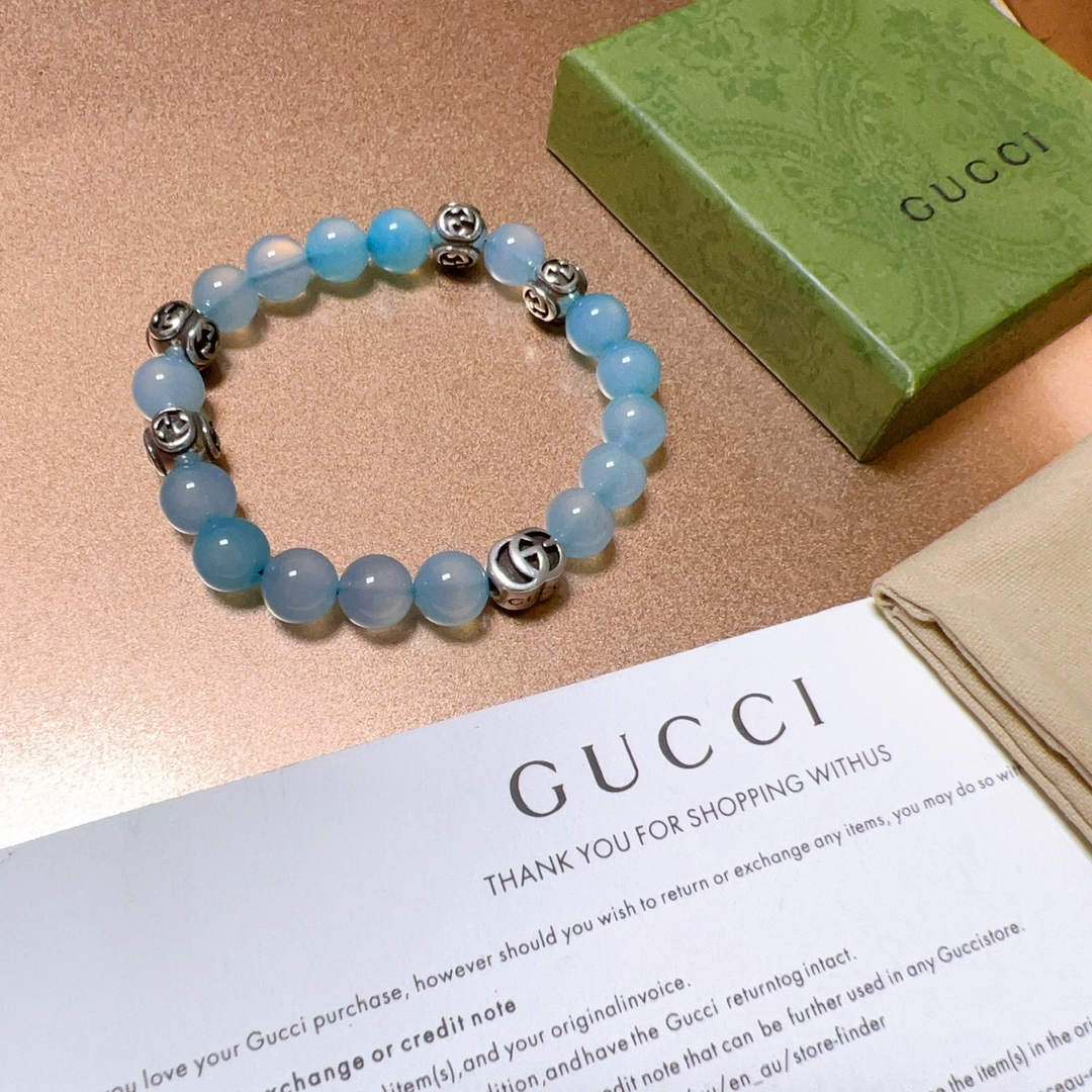 Gucci古驰手链👨👩男女同款 最新款水晶石手档次更高Anger Forest系列双g湖蓝水晶手链 3