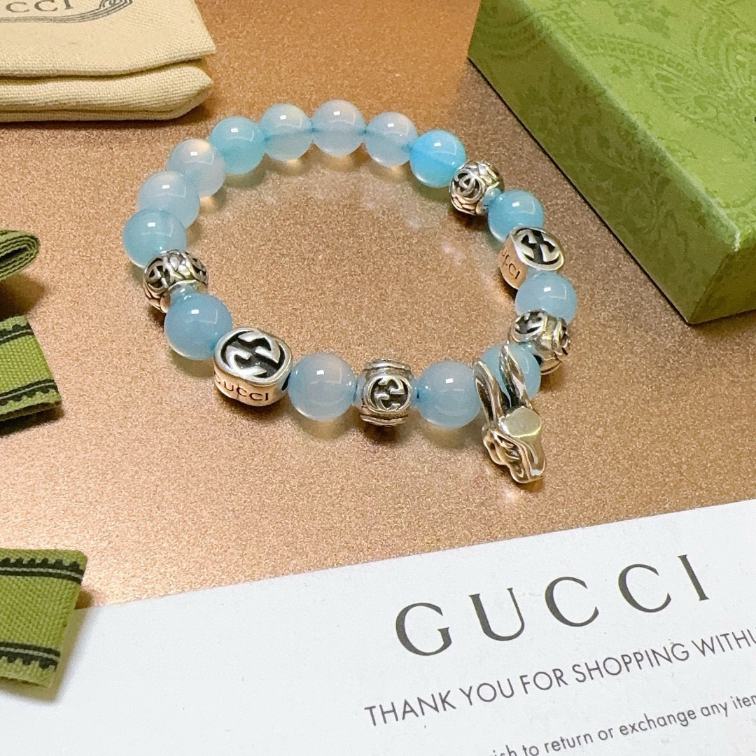 新品发布🇮🇹官宣上市 Gucci古驰手链男女同款 最新款天然蓝宝手链质感档次更高Anger Forest系列双g手链 3