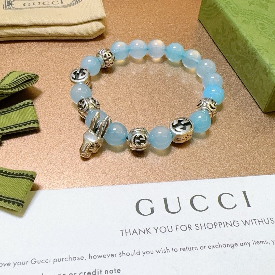 新品发布🇮🇹官宣上市 Gucci古驰手链男女同款 最新款天然蓝宝手链质感档次更高Anger Forest系列双g手链 6
