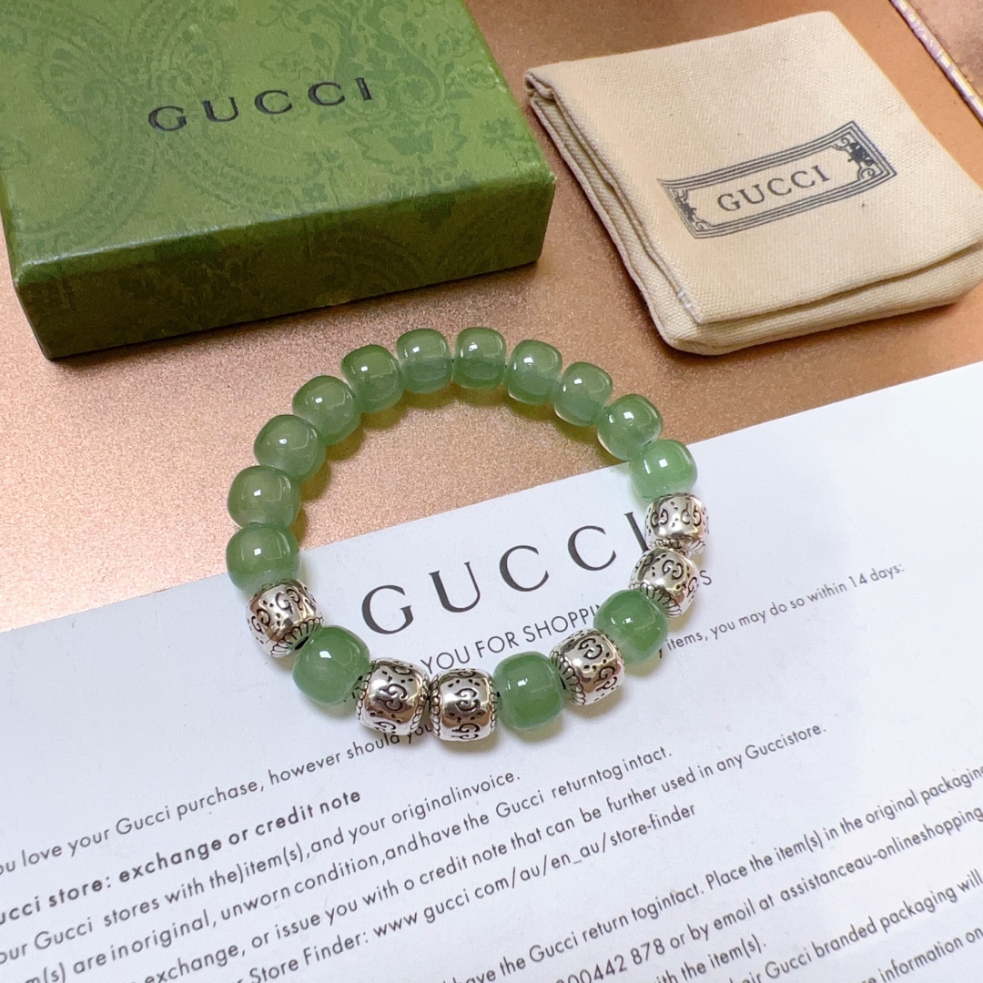 新品发布👒Gucci古驰手链男女同款 最新款绿玉石手链档次更高Anger Forest系列双g水晶手链 7