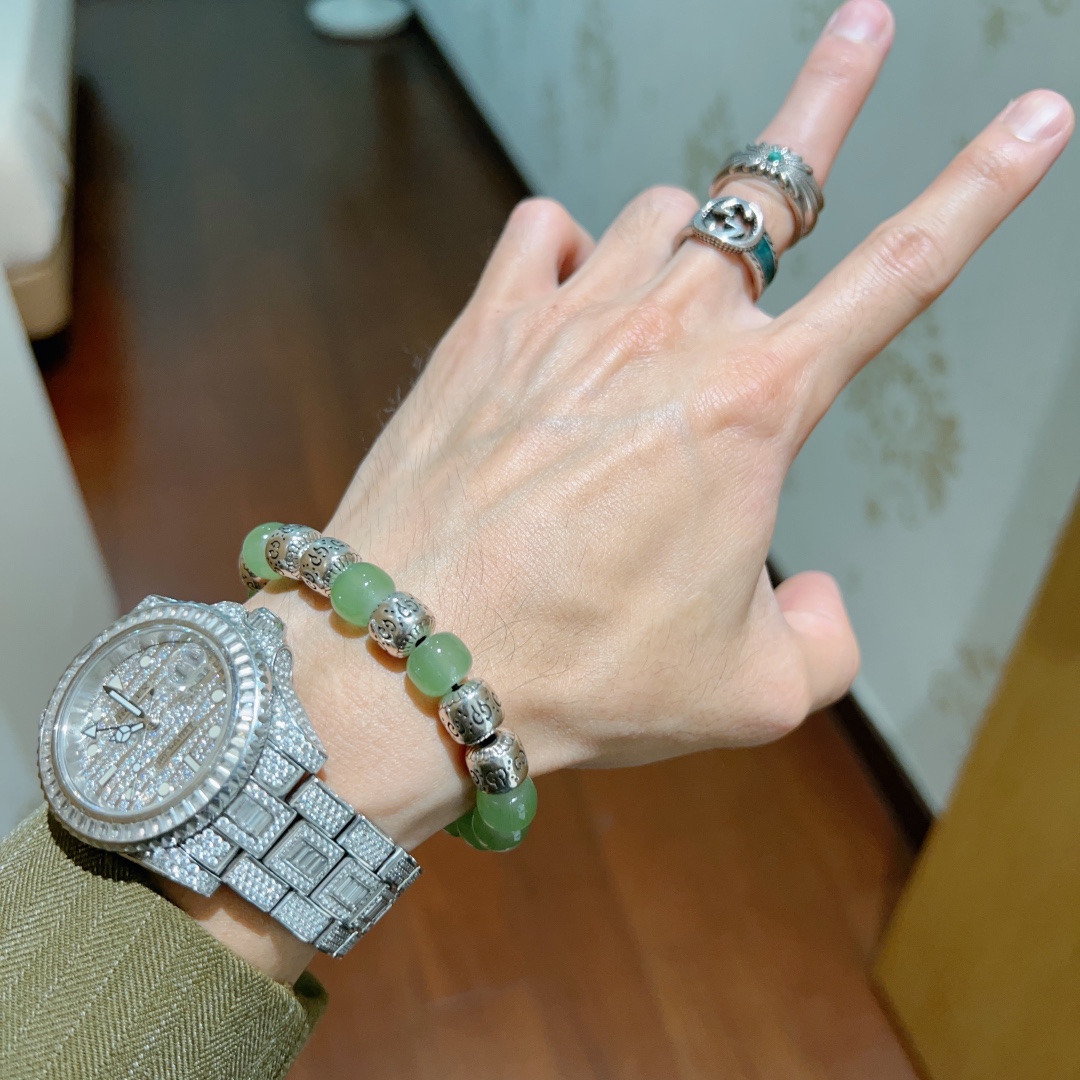 新品发布👒Gucci古驰手链男女同款 最新款绿玉石手链档次更高Anger Forest系列双g水晶手链 5