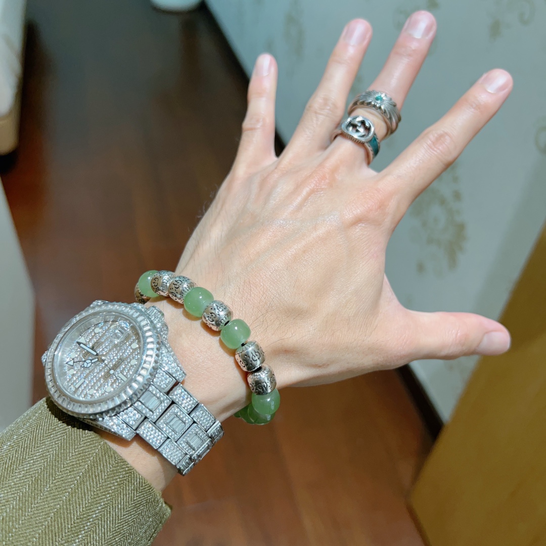 新品发布👒Gucci古驰手链男女同款 最新款绿玉石手链档次更高Anger Forest系列双g水晶手链 2