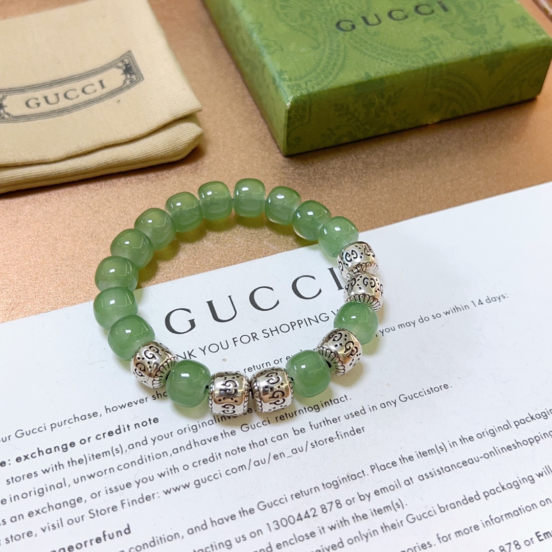 新品发布👒Gucci古驰手链男女同款 最新款绿玉石手链档次更高Anger Forest系列双g水晶手链 4