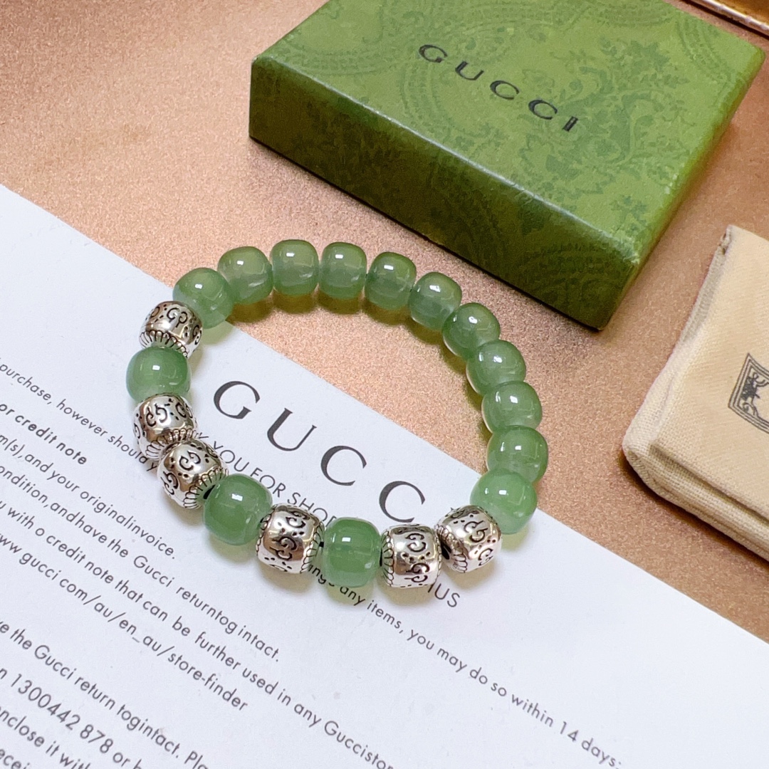 新品发布👒Gucci古驰手链男女同款 最新款绿玉石手链档次更高Anger Forest系列双g水晶手链 3