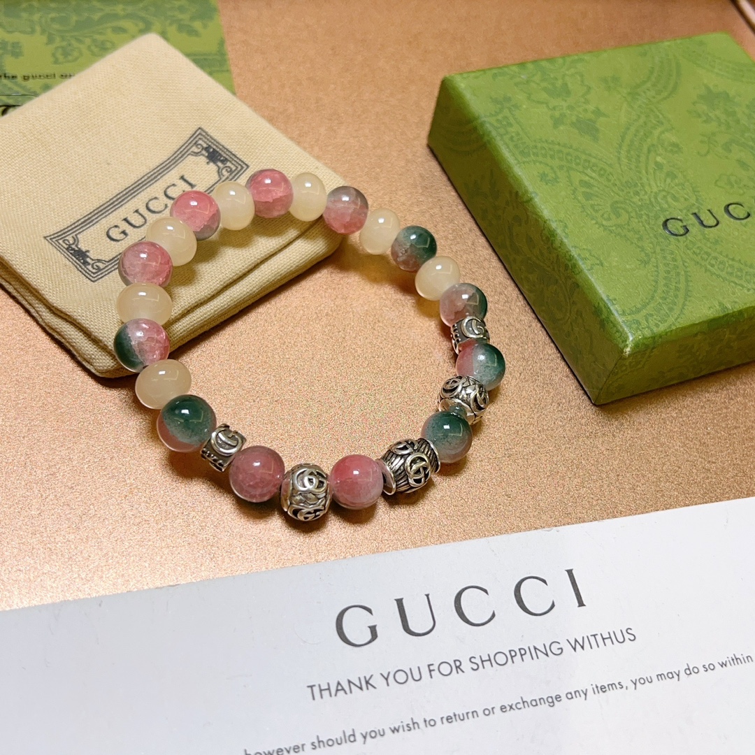 新品发布👒Gucci古驰手链男女同款 最新款水晶玉石手链档次更高Anger Forest系列双g水晶手链 5