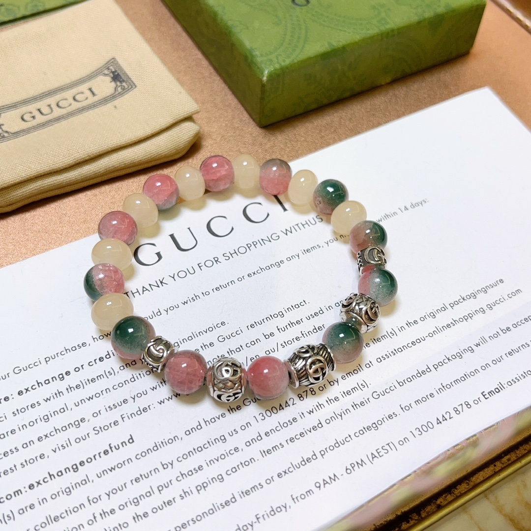 新品发布👒Gucci古驰手链男女同款 最新款水晶玉石手链档次更高Anger Forest系列双g水晶手链 2