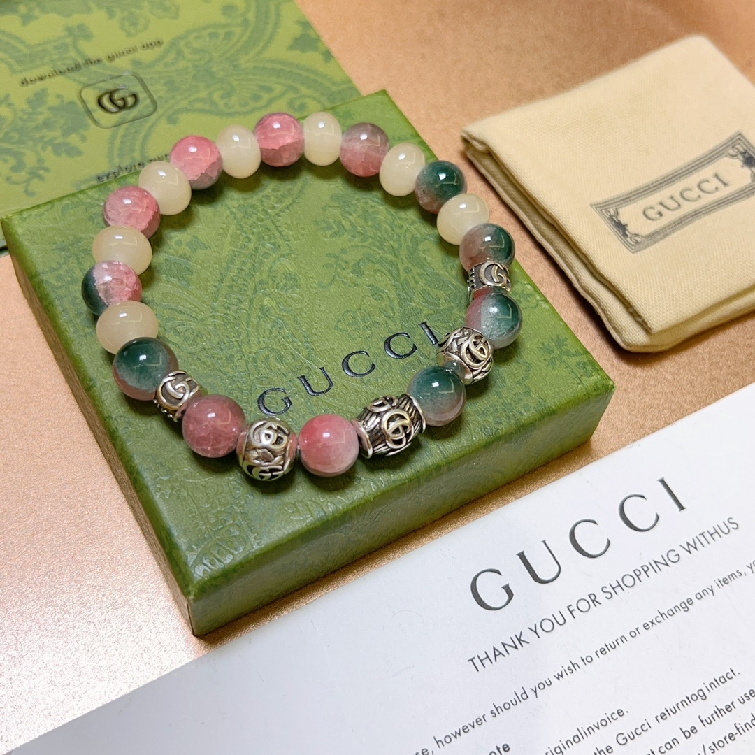 新品发布👒Gucci古驰手链男女同款 最新款水晶玉石手链档次更高Anger Forest系列双g水晶手链 4