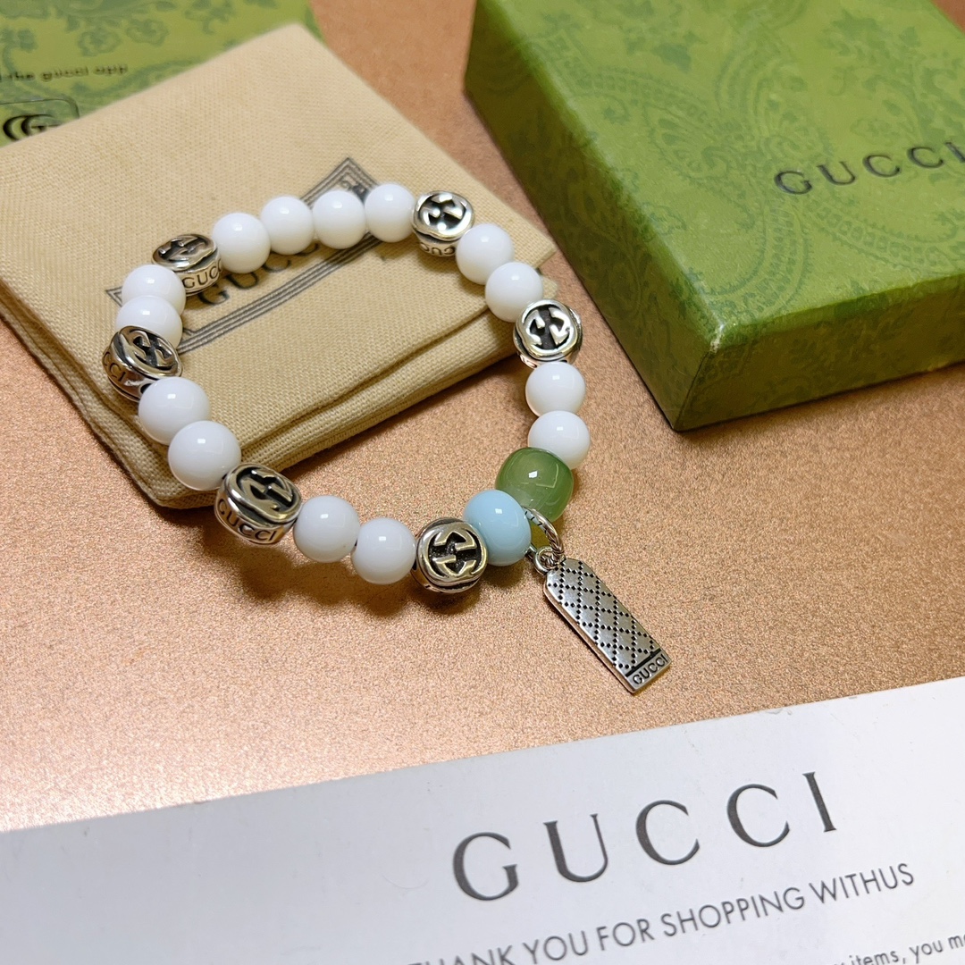 新品发布Gucci古驰手链男女同款 最新款白砗磲石手链档次更高Anger Forest系列双g手链 7