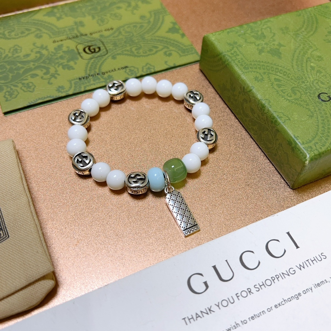 新品发布Gucci古驰手链男女同款 最新款白砗磲石手链档次更高Anger Forest系列双g手链 8
