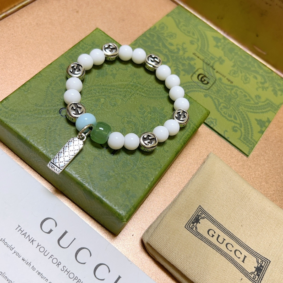 新品发布Gucci古驰手链男女同款 最新款白砗磲石手链档次更高Anger Forest系列双g手链 2