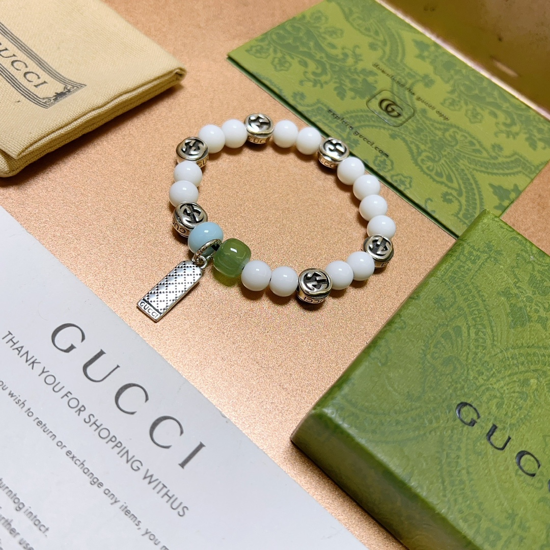 新品发布Gucci古驰手链男女同款 最新款白砗磲石手链档次更高Anger Forest系列双g手链 5