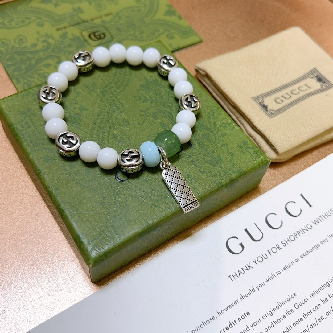 新品发布Gucci古驰手链男女同款 最新款白砗磲石手链档次更高Anger Forest系列双g手链 4