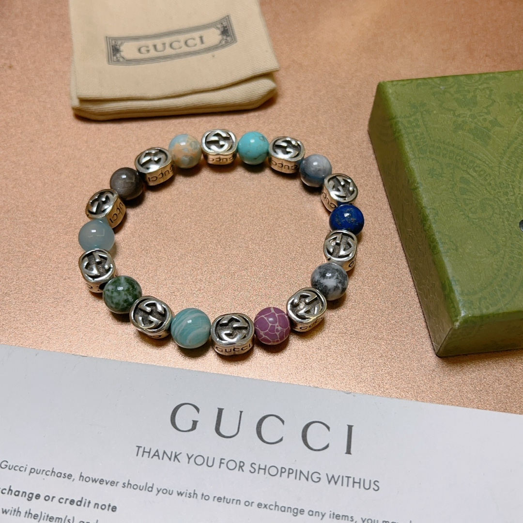 新品发布👒Gucci古驰手链男女同款 最新款混合玛瑙手链档次更高Anger Forest系列双g水晶手链 2