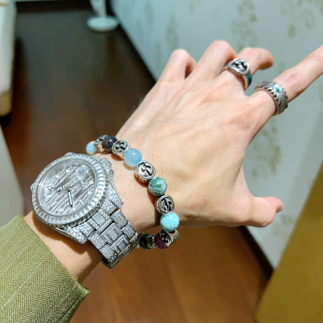 新品发布👒Gucci古驰手链男女同款 最新款混合玛瑙手链档次更高Anger Forest系列双g水晶手链 8