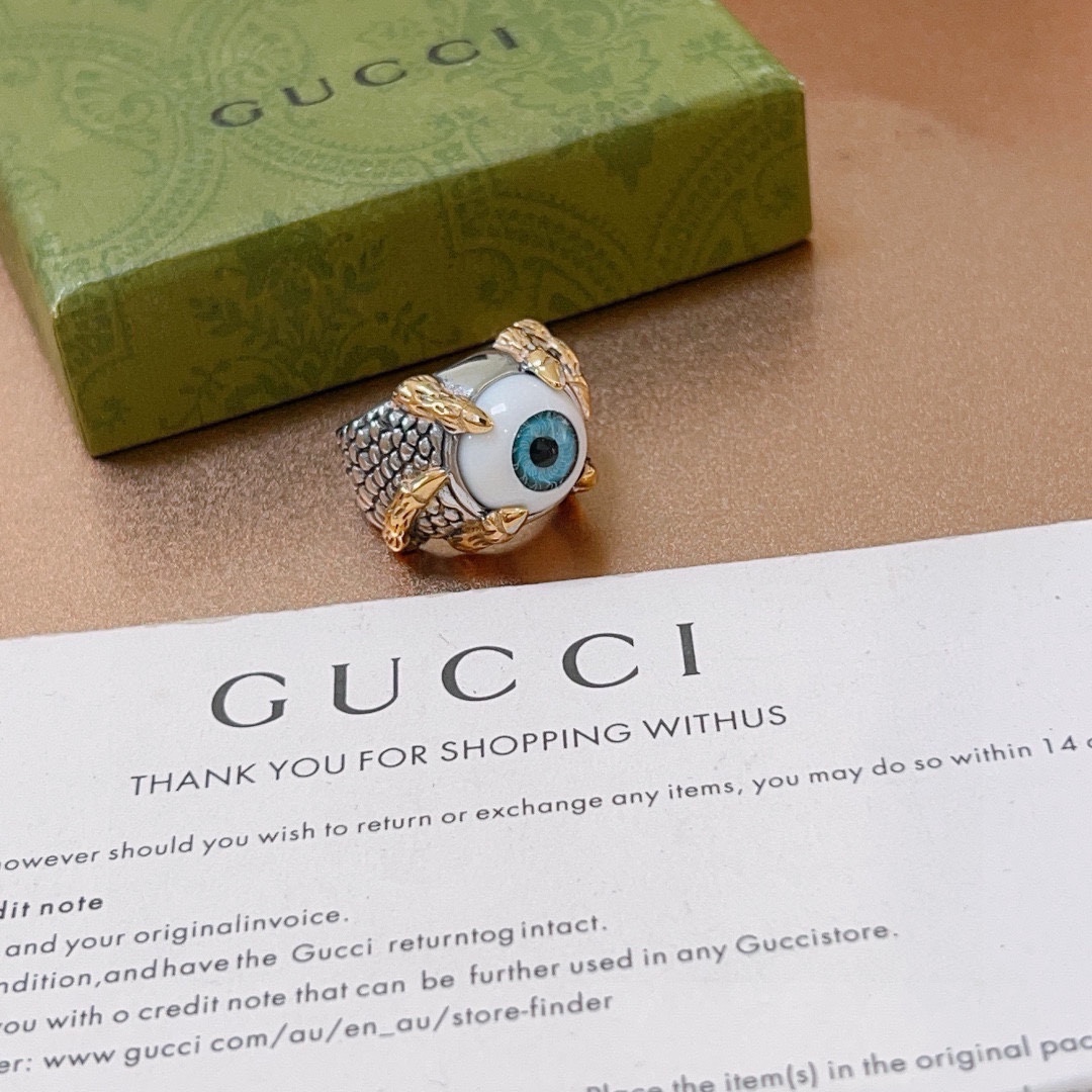 Gucci古驰戒指最新款式虎眼档次更高Anger Forest系列双G纯手工制作工艺 古驰戒指 8