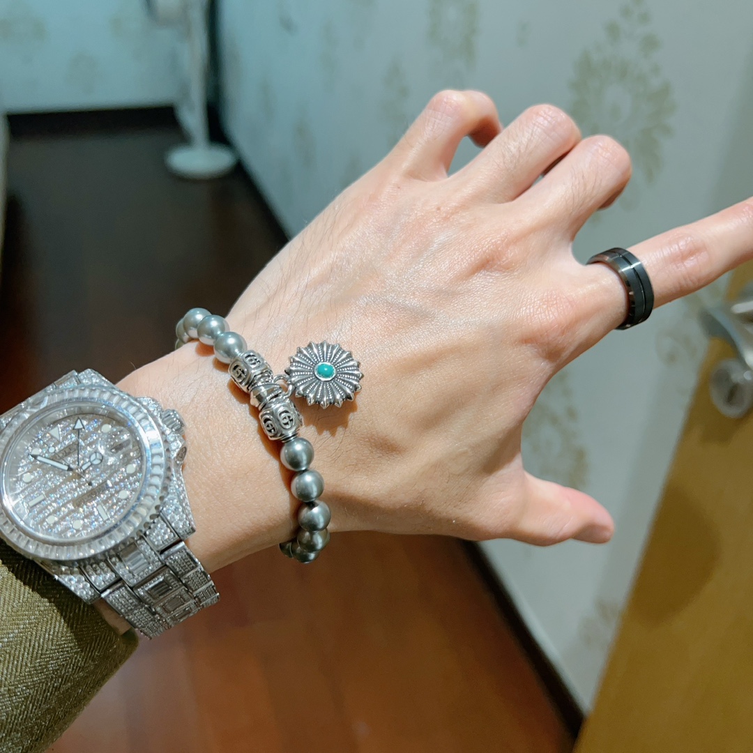 Gucci古驰手链男女同款 最新款珍珠手链档次更高Anger Forest系列双g液态金属银珍珠手链 6