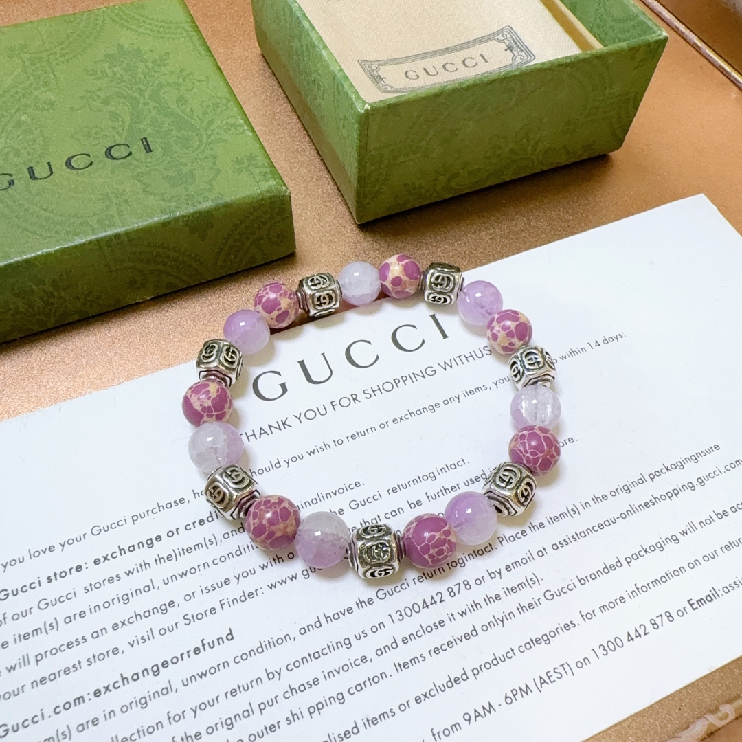 新品发布👒Gucci古驰手链男女同款 最新款蛇皮石手链档次更高Anger Forest系列双g水晶手链 4