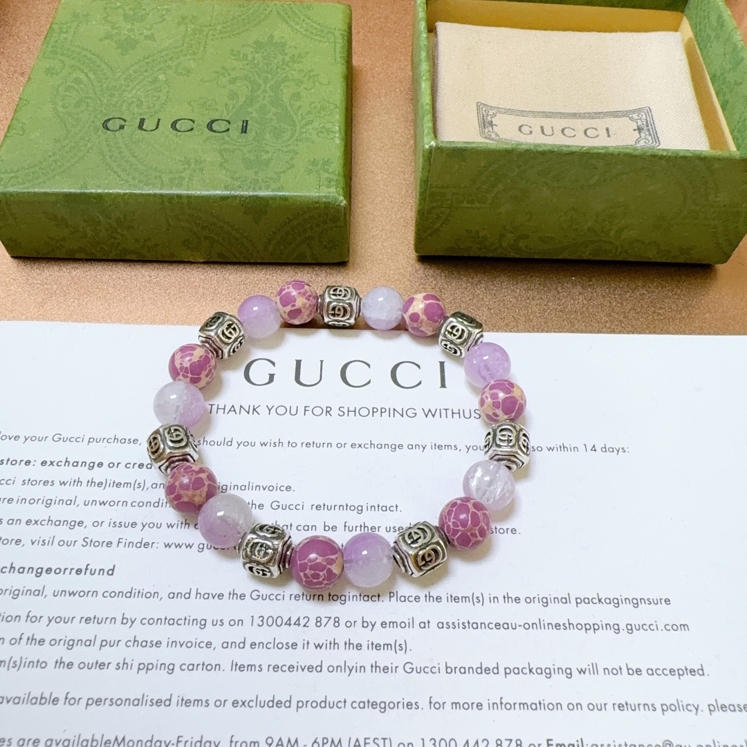 新品发布👒Gucci古驰手链男女同款 最新款蛇皮石手链档次更高Anger Forest系列双g水晶手链 3