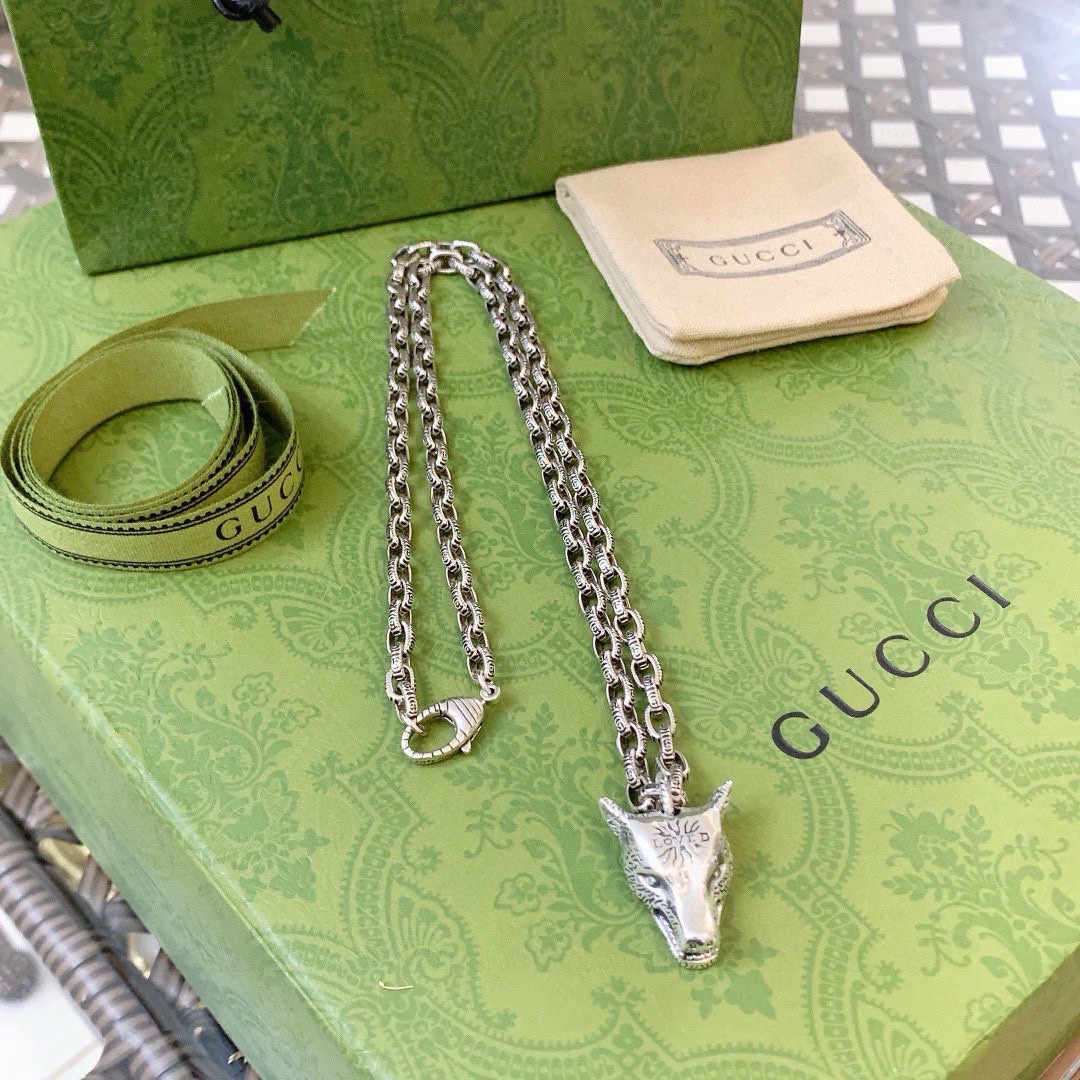 Gucci古驰项链2024最新款链条档次更高Anger Forest系列双G古驰狼头项链 5