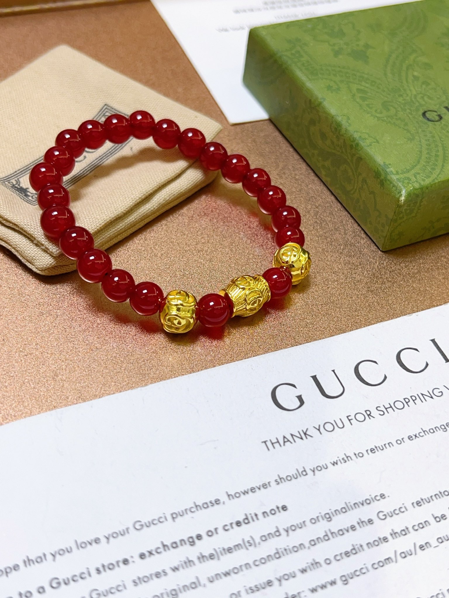 Gucci古驰手链👨👩男女同款 最新款天然红玛瑙手链档次更高Anger Forest系列双g水晶手链 4