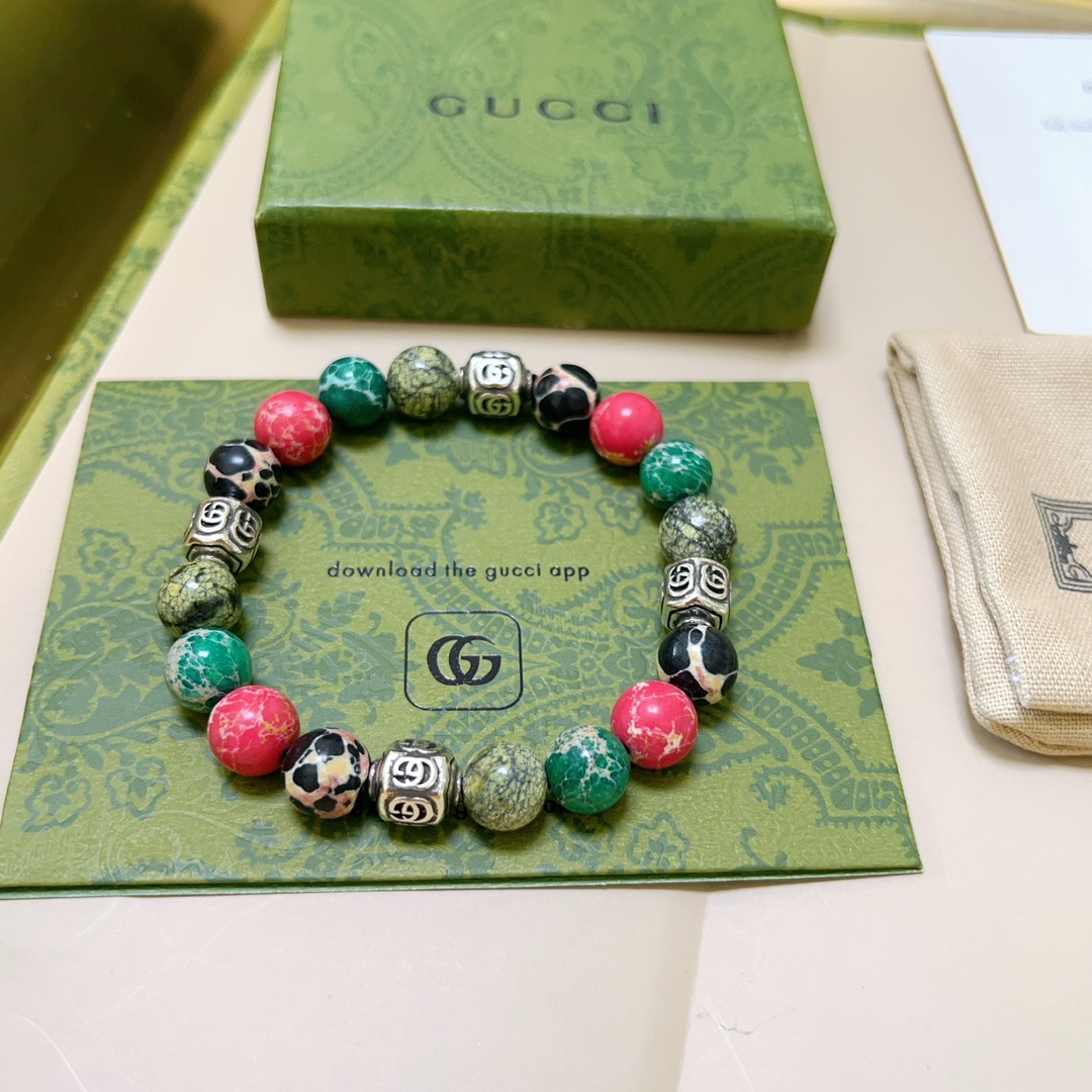新品发布👒Gucci古驰手链男女同款 最新款蛇皮石手链档次更高Anger Forest系列双g水晶手链 3