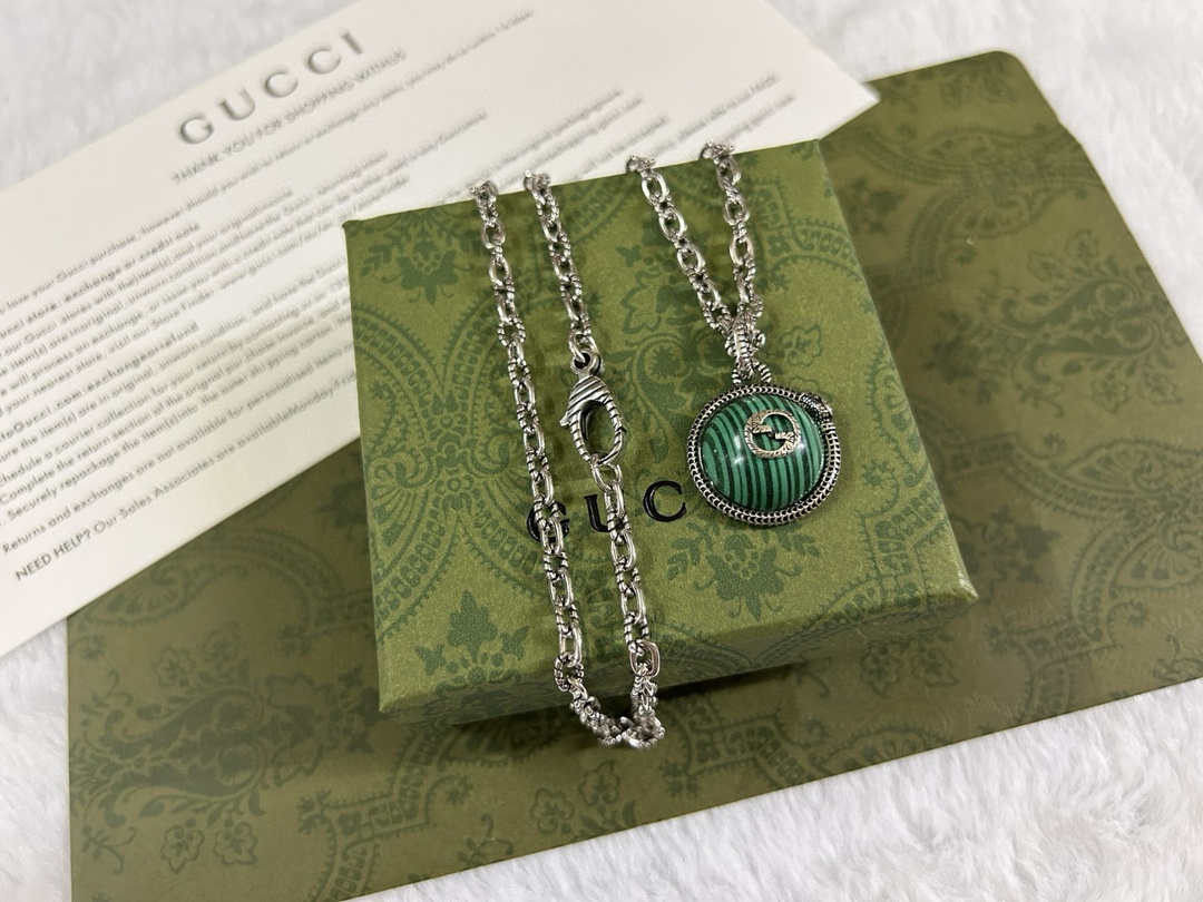 Gucci 古驰 绿松石王蛇镶边项链 8