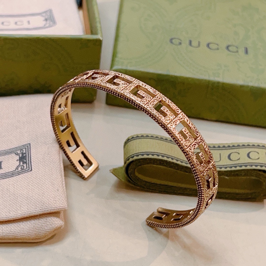 Gucci古驰手镯手环黄金复古纯手工打造最新款手镯档次更高Anger Forest系列双G经典款系列复古银古驰手环 7