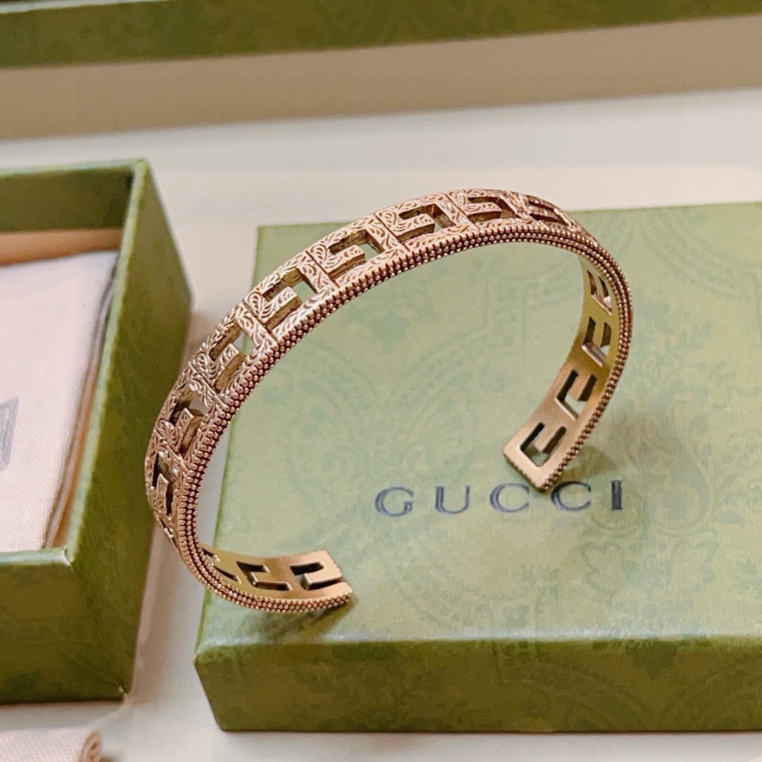 Gucci古驰手镯手环黄金复古纯手工打造最新款手镯档次更高Anger Forest系列双G经典款系列复古银古驰手环 4
