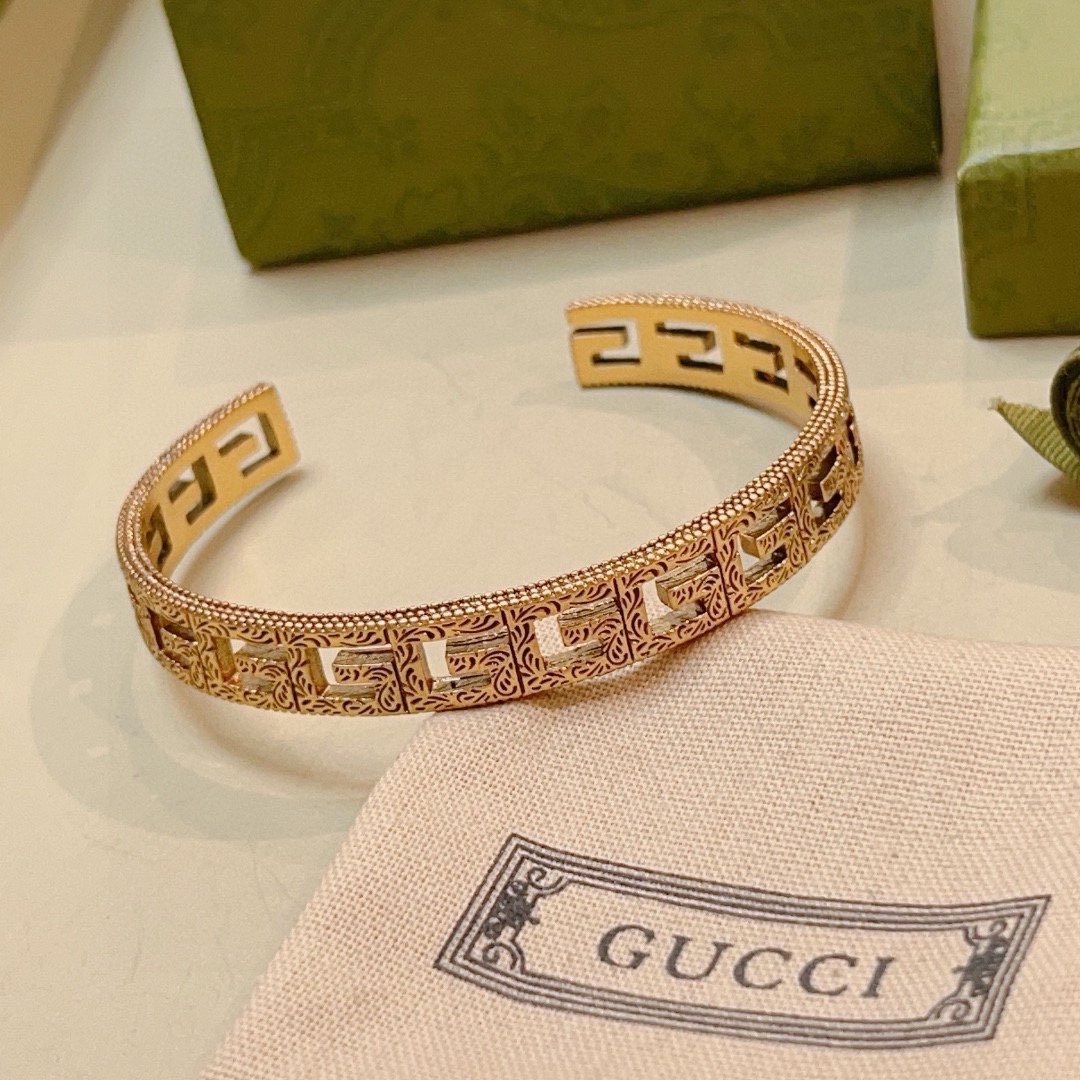 Gucci古驰手镯手环黄金复古纯手工打造最新款手镯档次更高Anger Forest系列双G经典款系列复古银古驰手环 5
