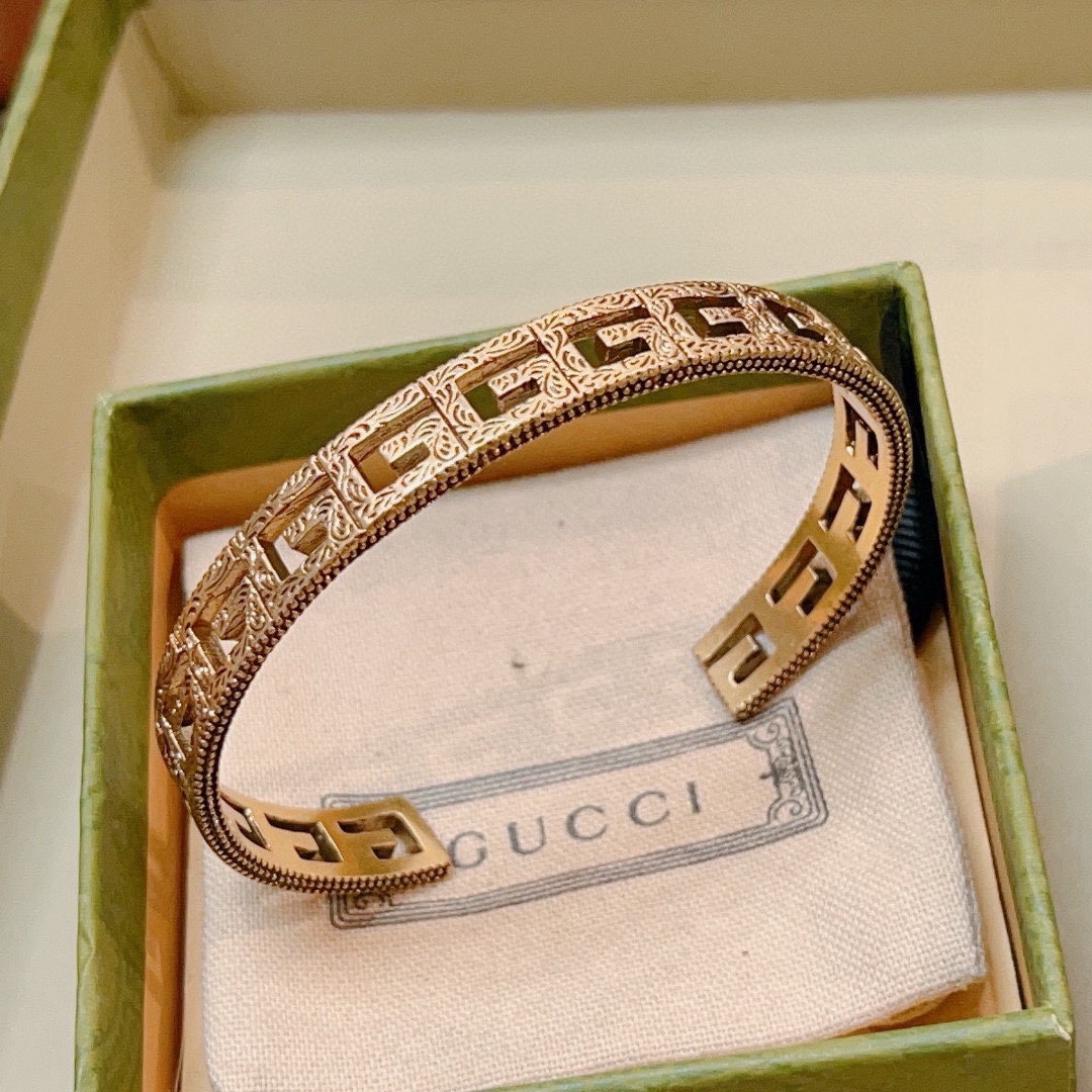 Gucci古驰手镯手环黄金复古纯手工打造最新款手镯档次更高Anger Forest系列双G经典款系列复古银古驰手环 2