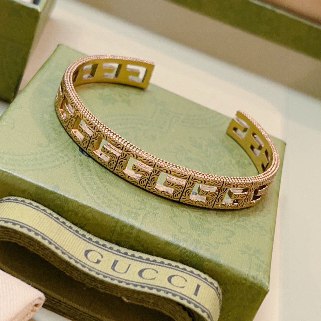 Gucci古驰手镯手环黄金复古纯手工打造最新款手镯档次更高Anger Forest系列双G经典款系列复古银古驰手环 8