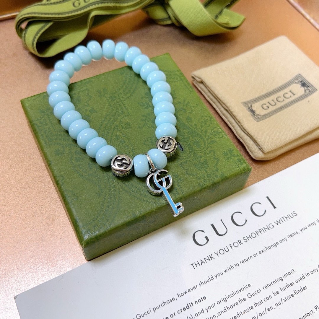 新品发布👒Gucci古驰手链男女同款 最新款玛瑙蓝珠手链档次更高Anger Forest系列双g水晶手链 5